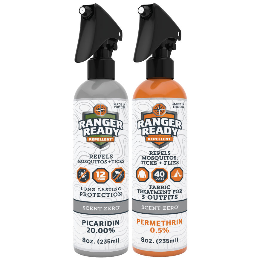 Ranger Ready P2 Pak with picaridin body spray and permethrin clothing spray bottles